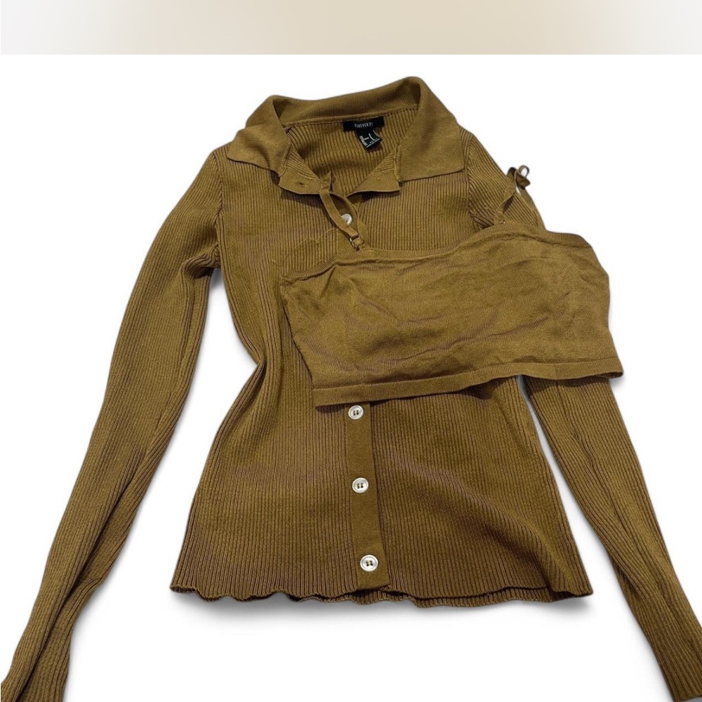 Brown Ribbed Sweater Set